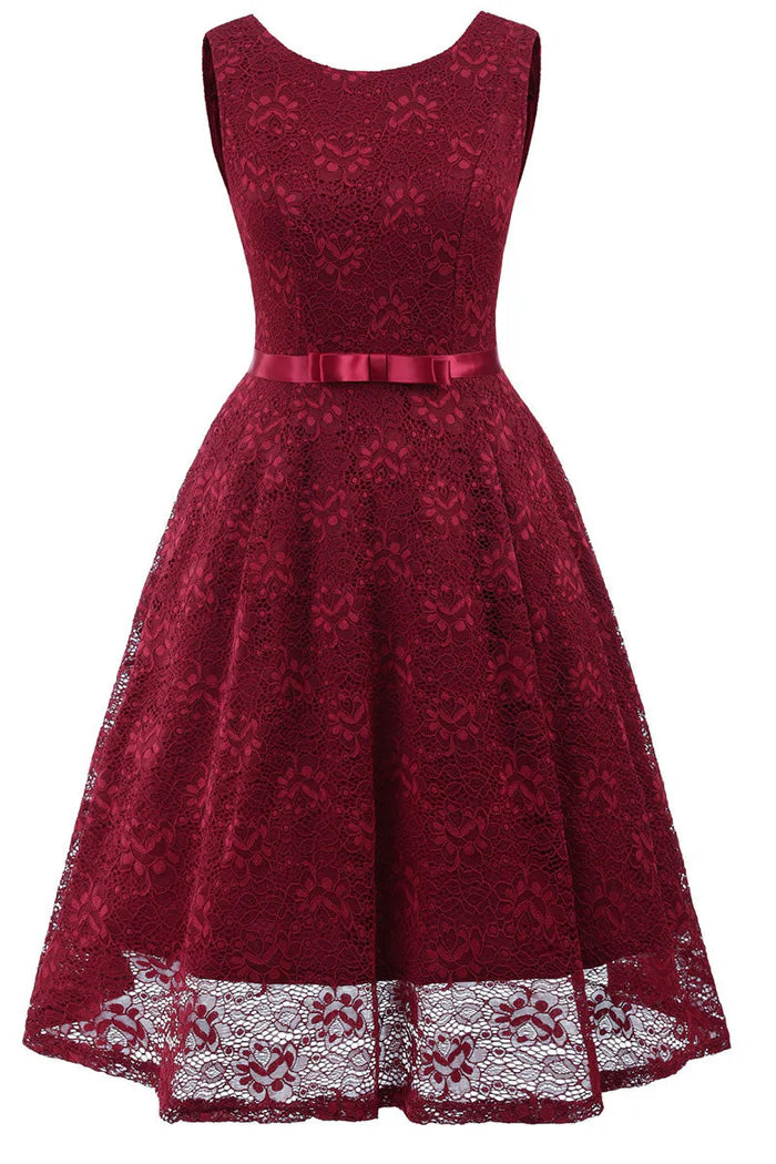 Weitese Dress Pink Sleeveless A-line Princess Homecoming Dress Tea Length Lace Party Dress